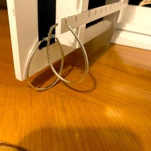 White gold silver diamond studded hoop earrings